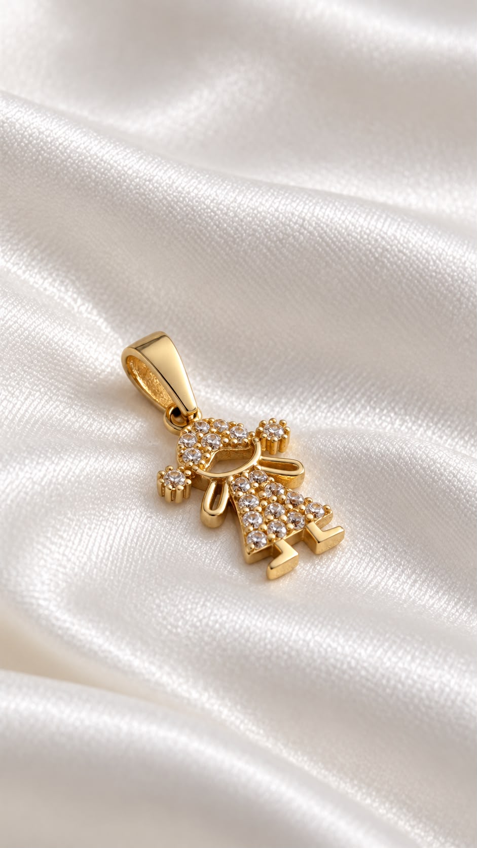 Dije Silueta de Niña con Circonias de 14k – 14k Gold Girl Silhouette Pendant