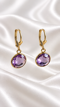 Aretes Colgantes con Piedra Morada de 14k – 14k Gold Purple Stone Drop Earrings