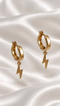 Argollas con Rayito de Luz Colgante de 14k – 14k Gold Lightning Bolt Charm Hoop Earrings