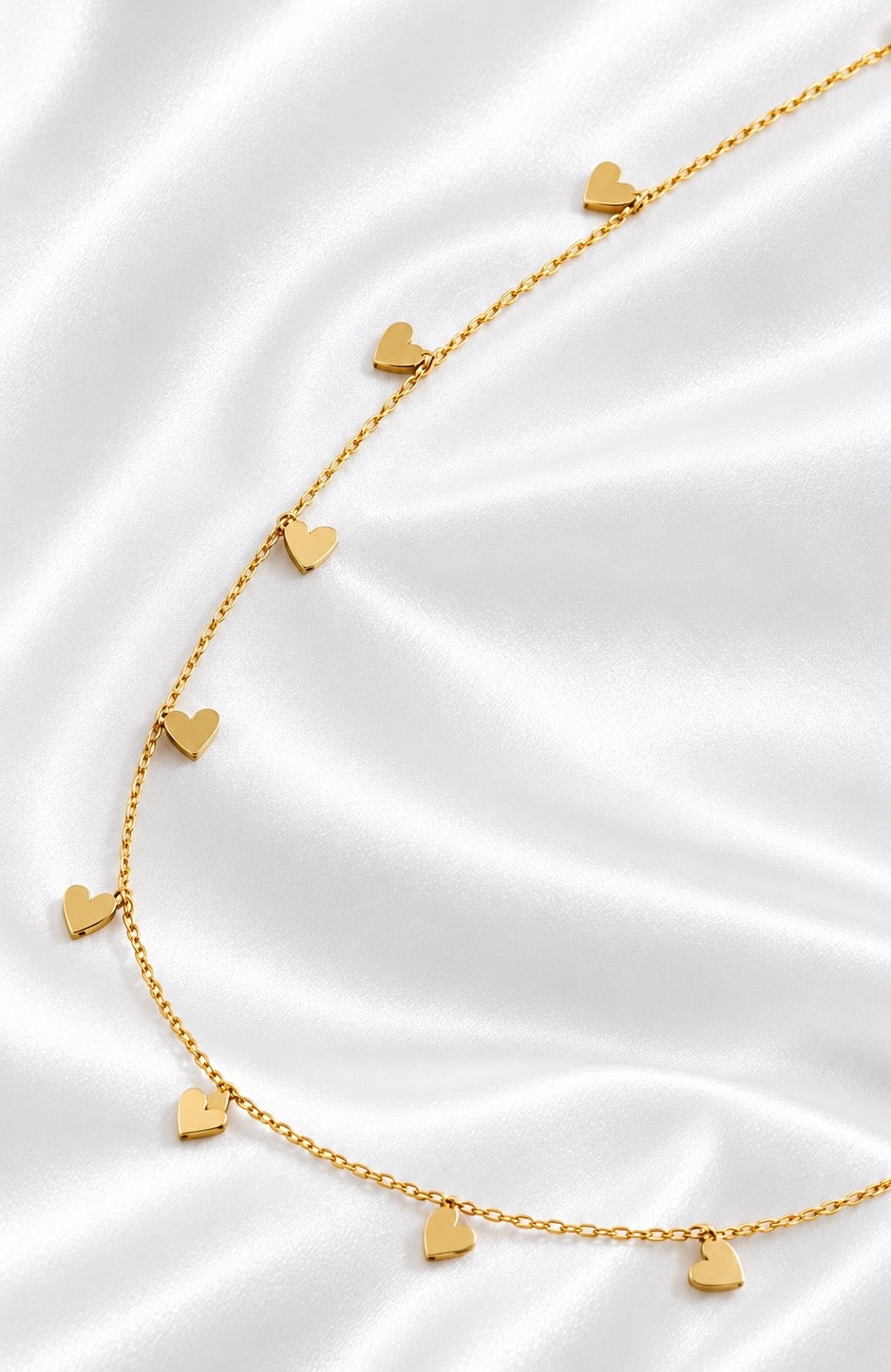 Tobillera con Corazones Colgantes de 14k – 14k Gold Heart Charm Anklet