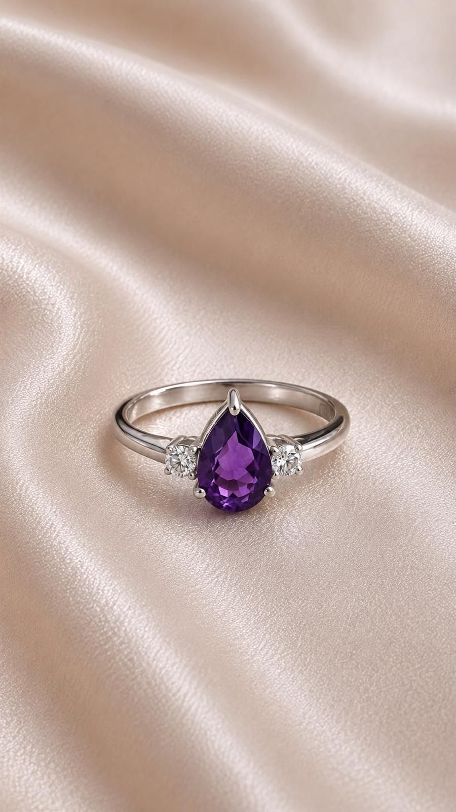 anillo en plata 925 con diamantes y amatista