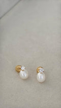 Aretes en madre perla y piedra 14k