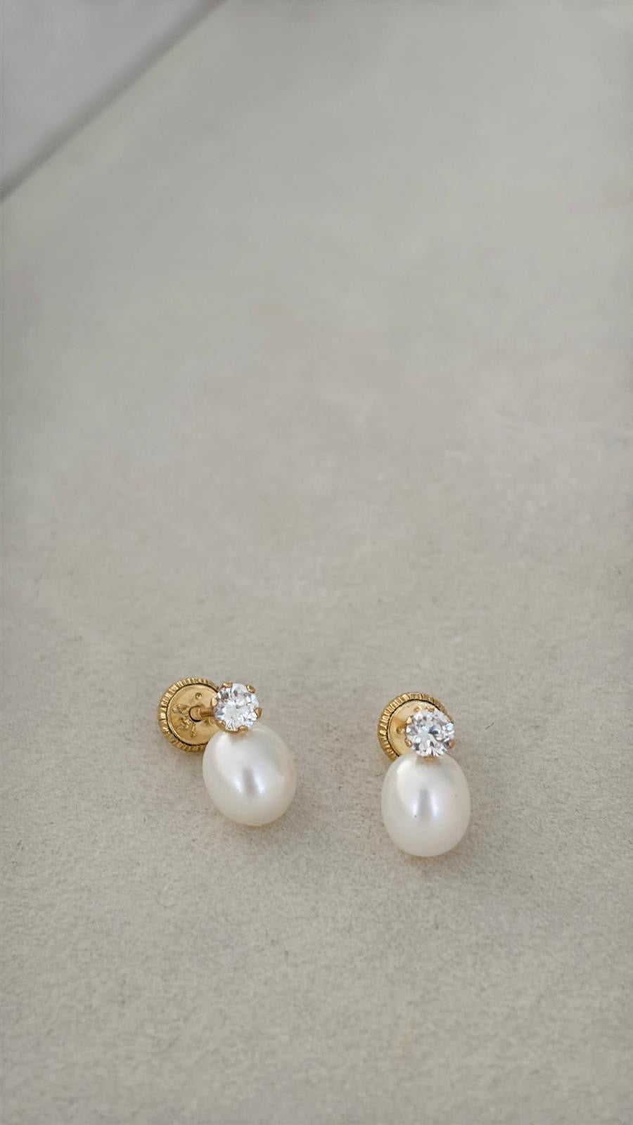 Aretes en madre perla y piedra 14k