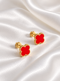 Aretes Trébol Rojo de 14k – 14k Gold Red Clover Earrings