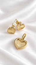Set de Aretes y Dije de Corazón de 10k – 10k Gold Heart Earrings & Pendant Set