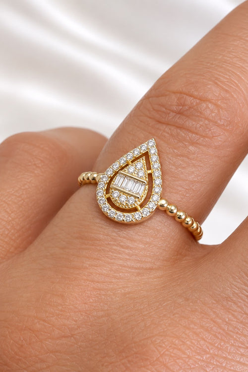 Anillo Almendrado con Circonias y Balines de 10k – 10k Gold Almond CZ Bead Ring