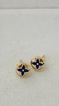 Aretes flor de color azul 10k