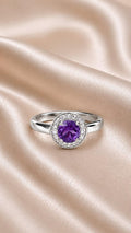 anillo plata 925 con diamantes y amatista natural
