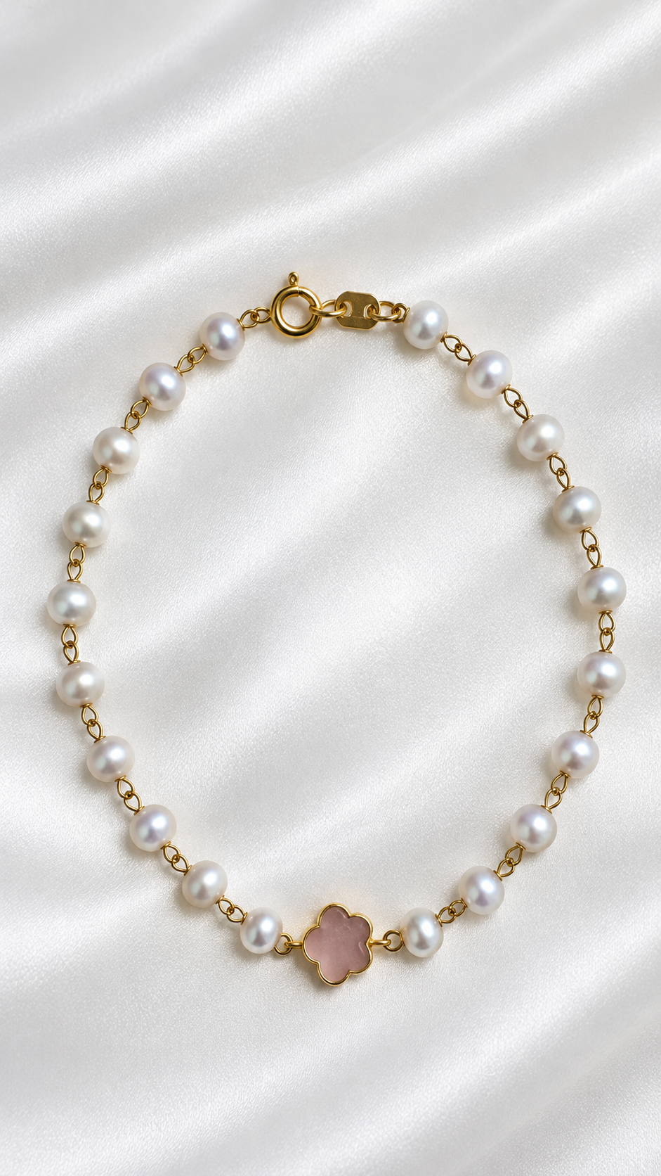 Pulsera de Perlas y Flores de 14k – 14k Gold Pearl and Flower Bracelet