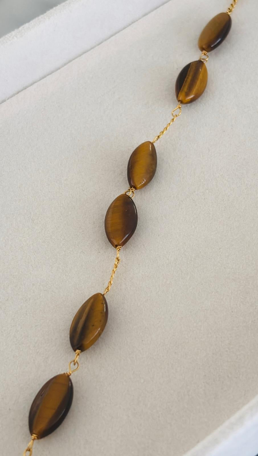 Pulsera de piedra Ojo de Tigre 10k