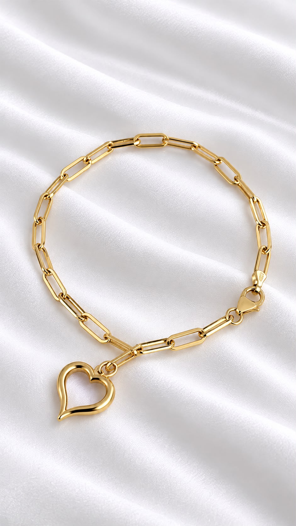 Pulsera Paper Clip con Corazón de 10k – 10k Gold Paperclip Heart Bracelet