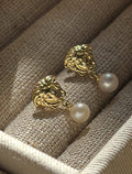 Aretes con perlas natural 14k
