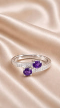 anillo plata 925 con amatista natural y zafiro blanco