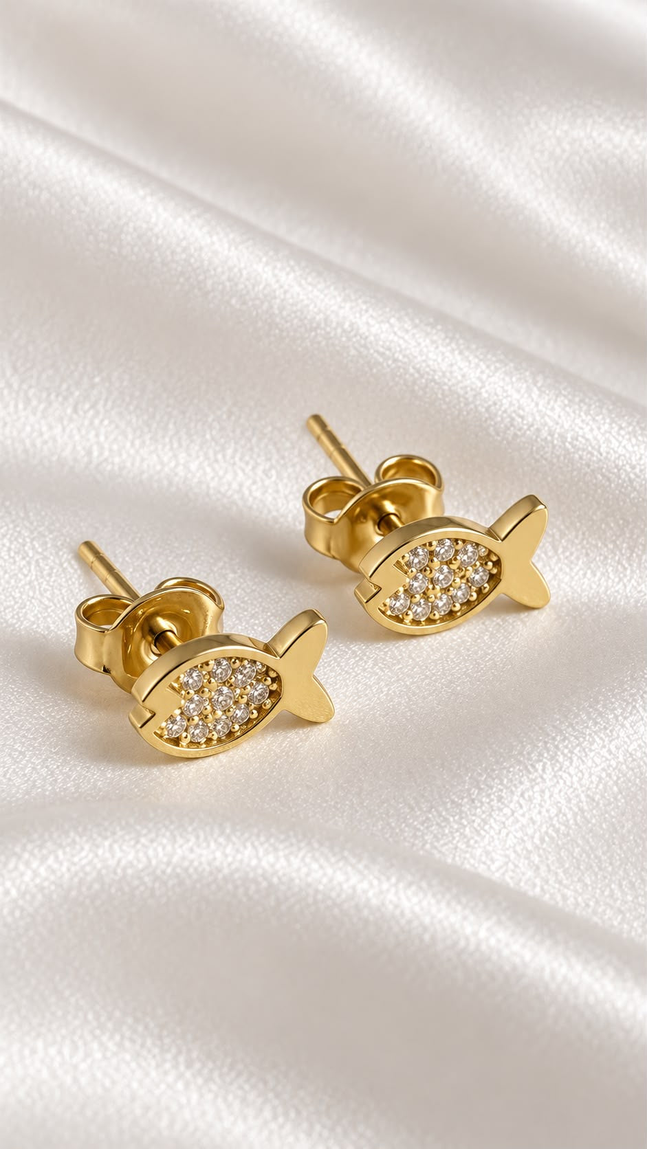 Aretes Pez con Circonia de 10k – 10k Gold Fish CZ Earrings