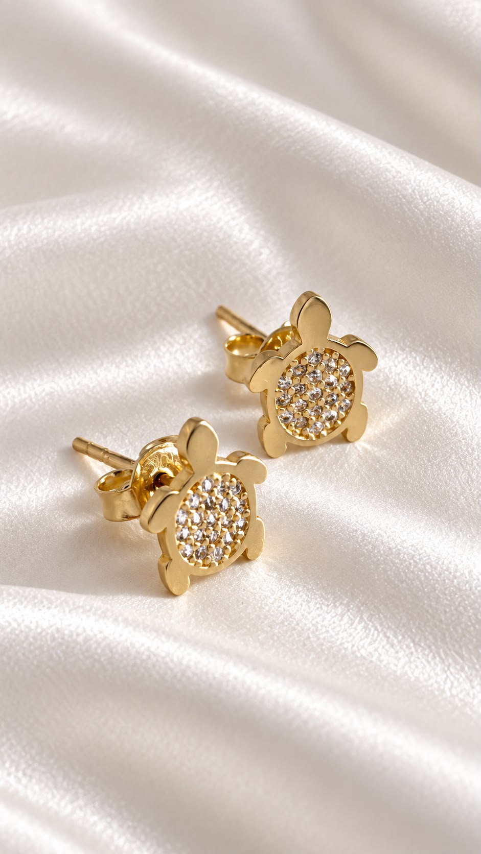 Aretes Tortuga con Circonia de 10k – 10k Gold Turtle CZ Earrings
