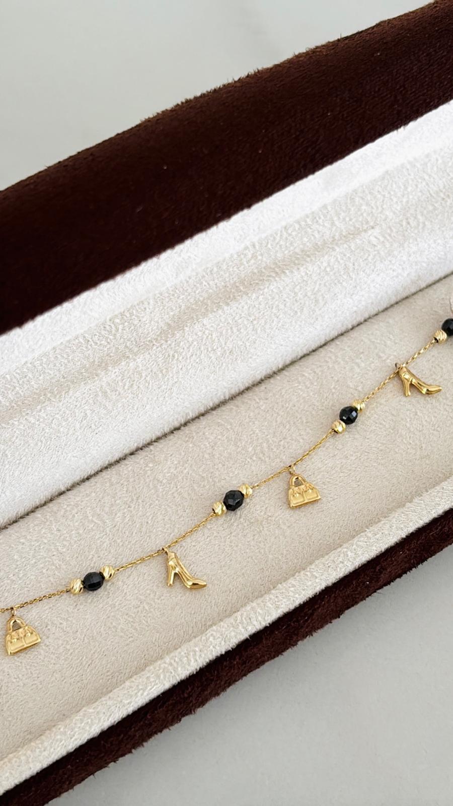 Pulsera combinada con colgantes 14k