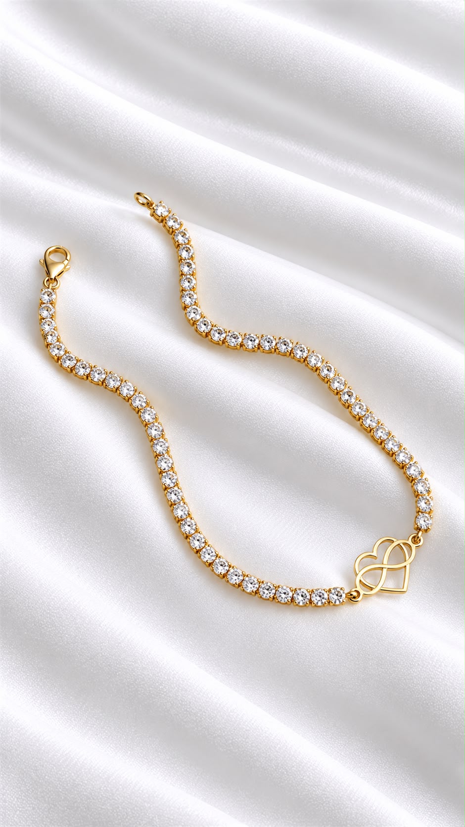 Pulsera Tenis con Corazón e Infinito de 14k – 14k Gold Heart Infinity Tennis Bracelet
