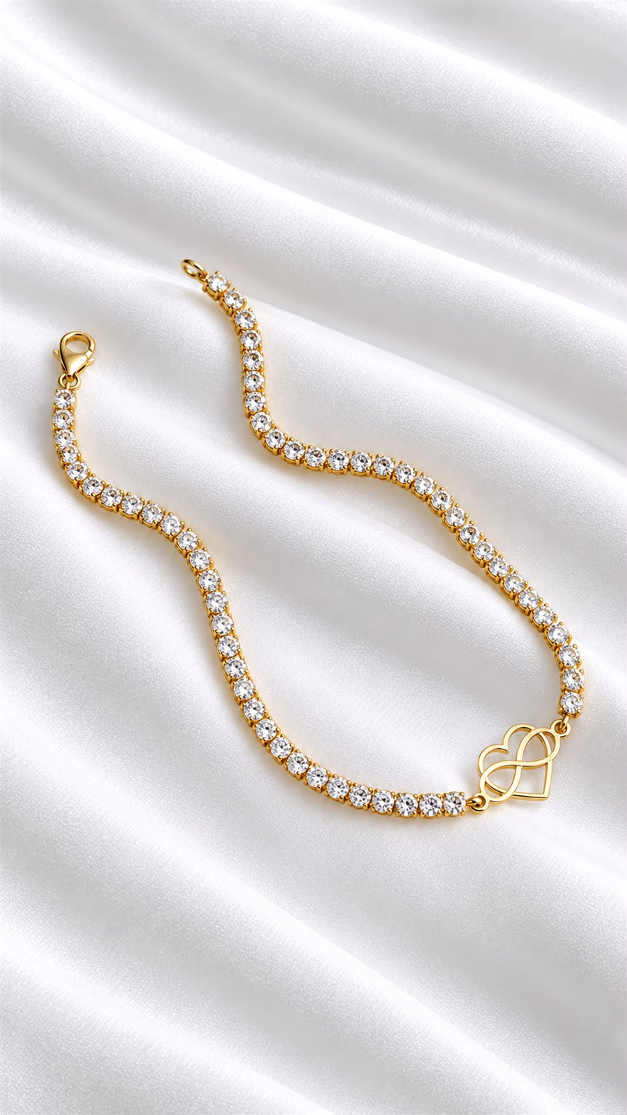 Pulsera Tenis con Corazón e Infinito de 14k – 14k Gold Heart Infinity Tennis Bracelet
