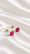Aretes con Circonia Roja de 14k – 14k Gold Red CZ Stud Earrings