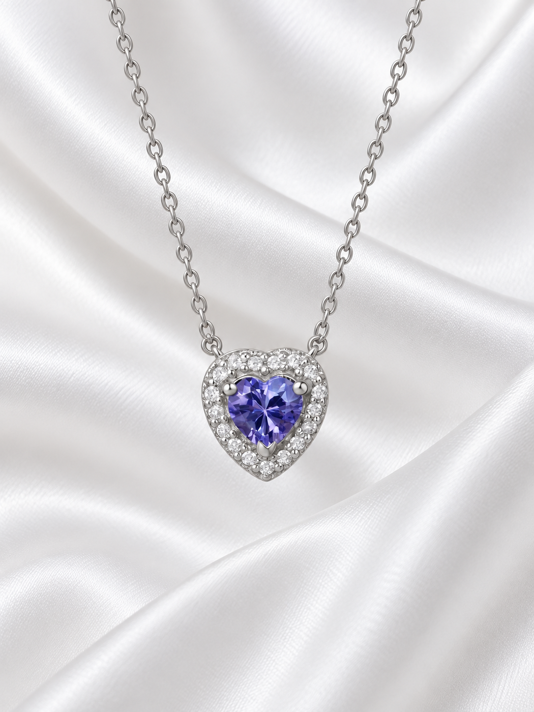 Cadena con Zafiro Blanco y Tanzanita de Plata 925 – 925 Sterling Silver Tanzanite Necklace