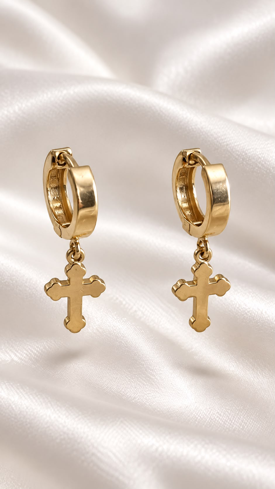 Argollas con Cruz Colgante de 14k – 14k Gold Cross Charm Hoop Earrings