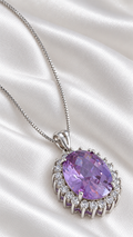 Cadena Box con Dije de Amatista de Plata 925 – 925 Sterling Silver Amethyst Necklace