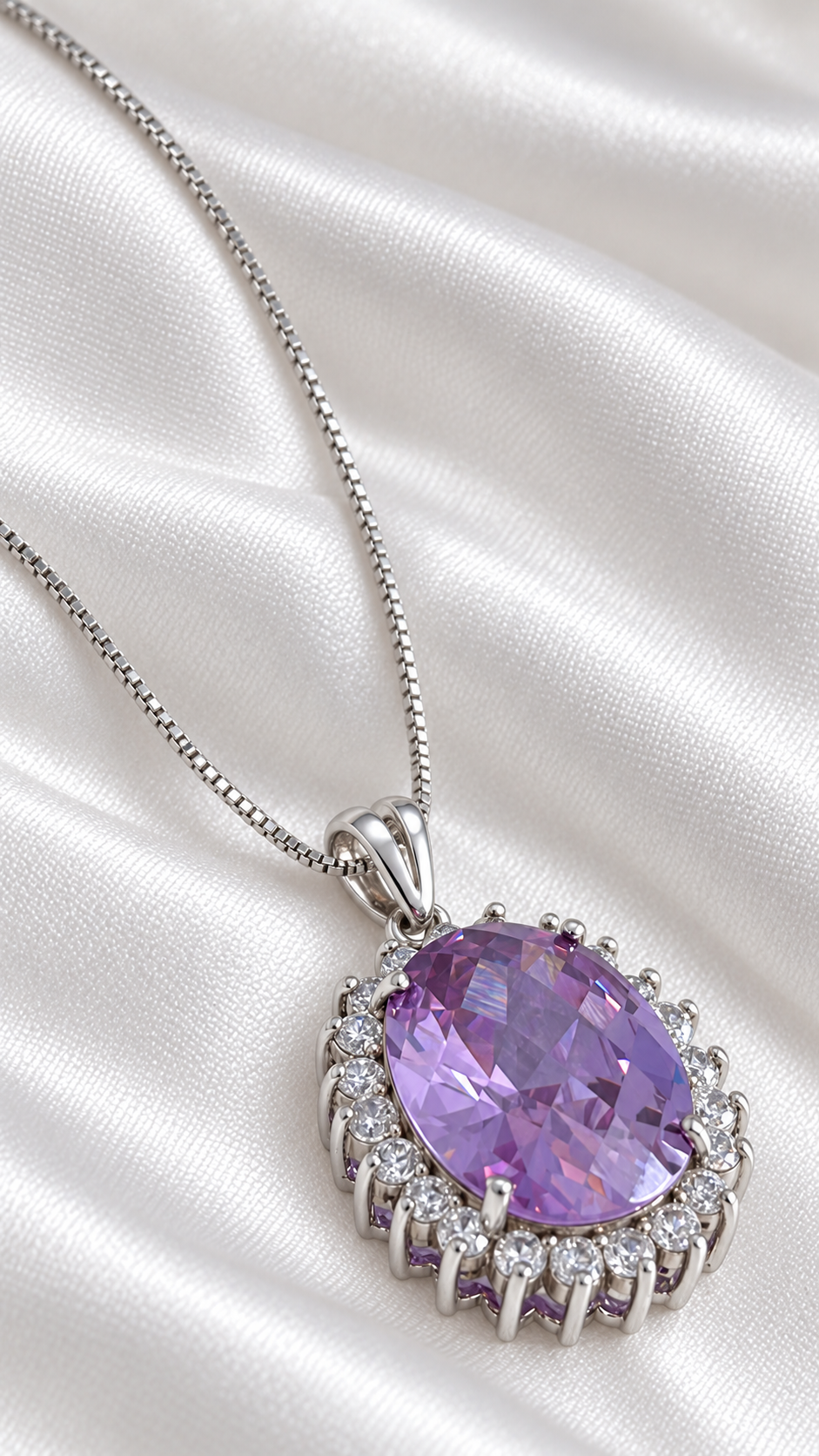 Cadena Box con Dije de Amatista de Plata 925 – 925 Sterling Silver Amethyst Necklace