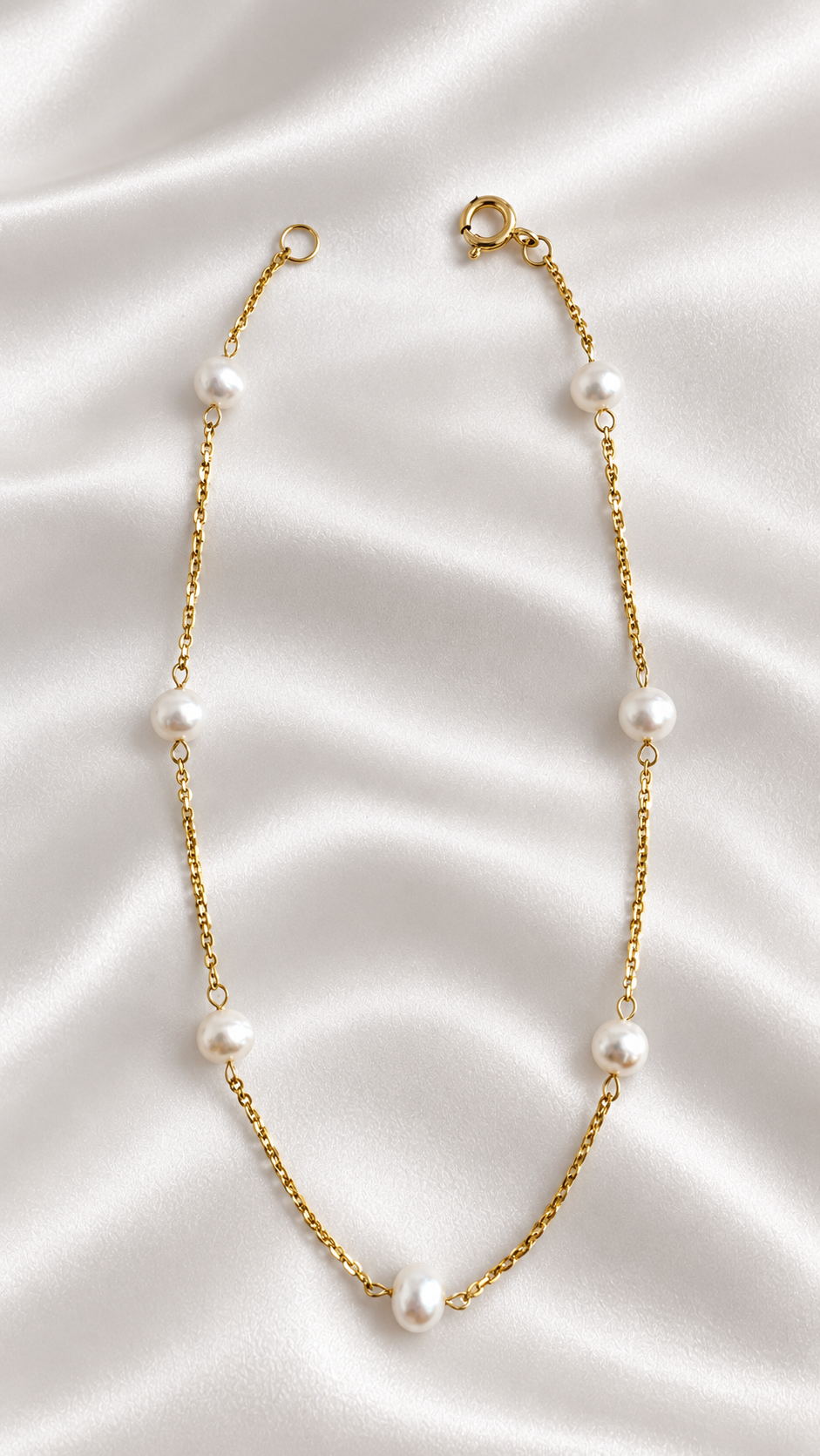 Pulsera Fina con Perlas Naturales de 14k – 14k Gold Dainty Pearl Bracelet