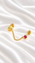 Arete Doble con Corazón y Cadena de 14k – 14k Gold Double Piercing Heart Chain Earring