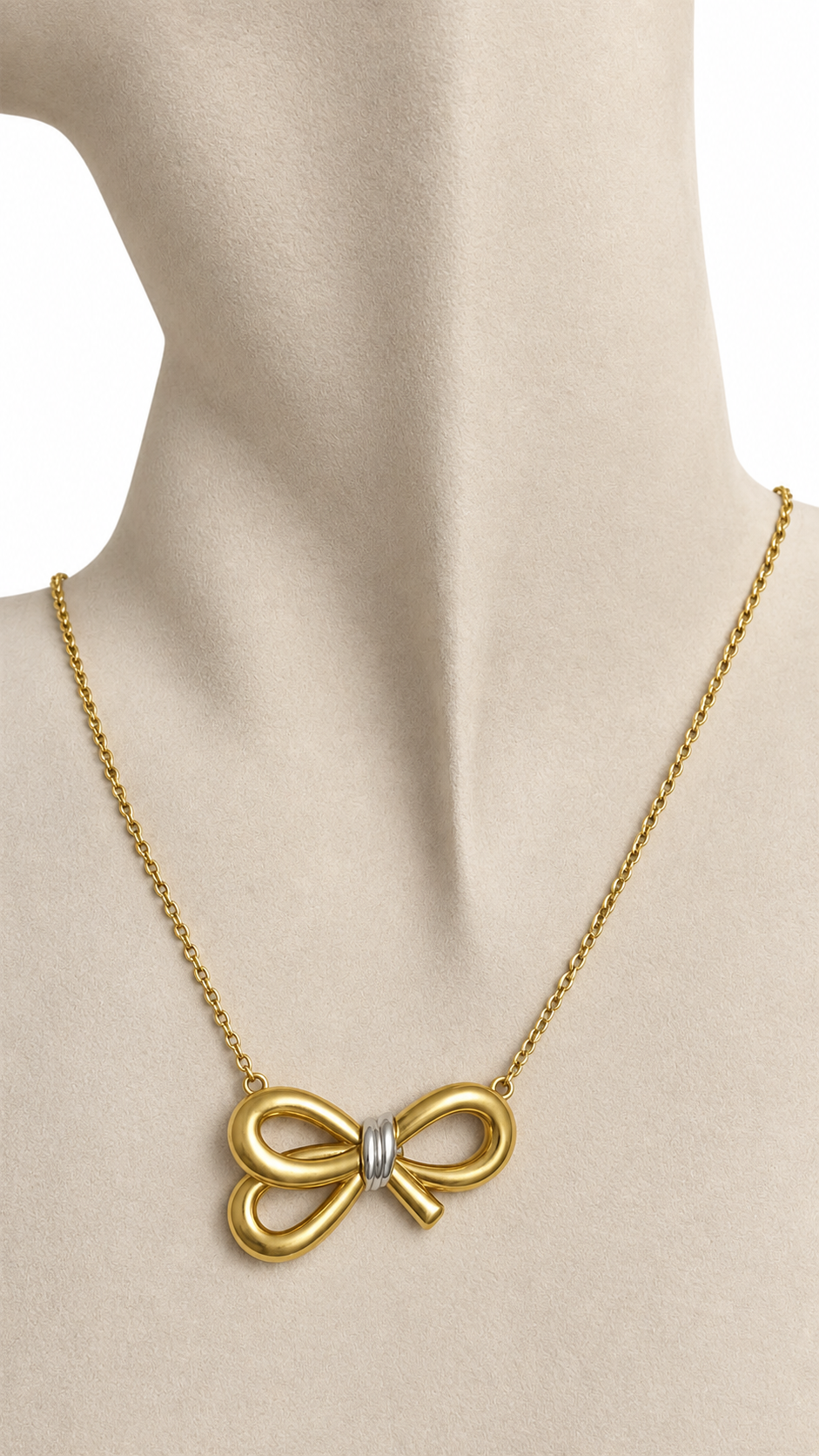 Cadena Sólida con Dije de Lazo en Dos Oros de 14k – 14k Two-Tone Gold Bow Necklace