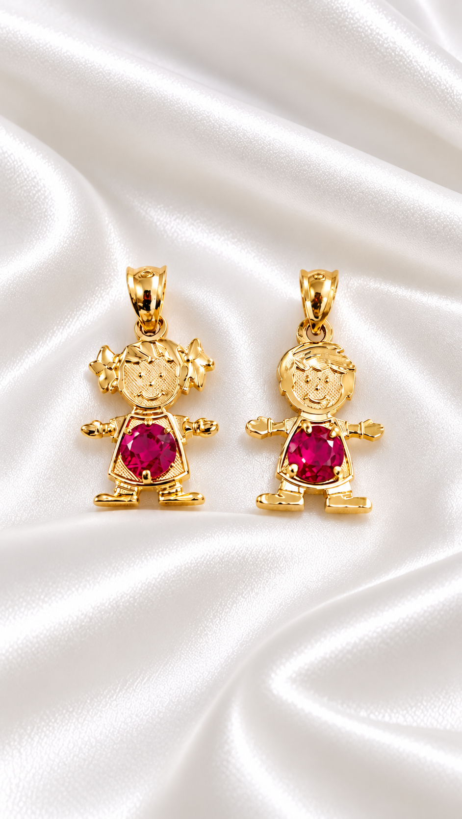 Dije de Niña o Niño con Piedra Roja de 10k – 10k Gold Boy or Girl Charm Pendant