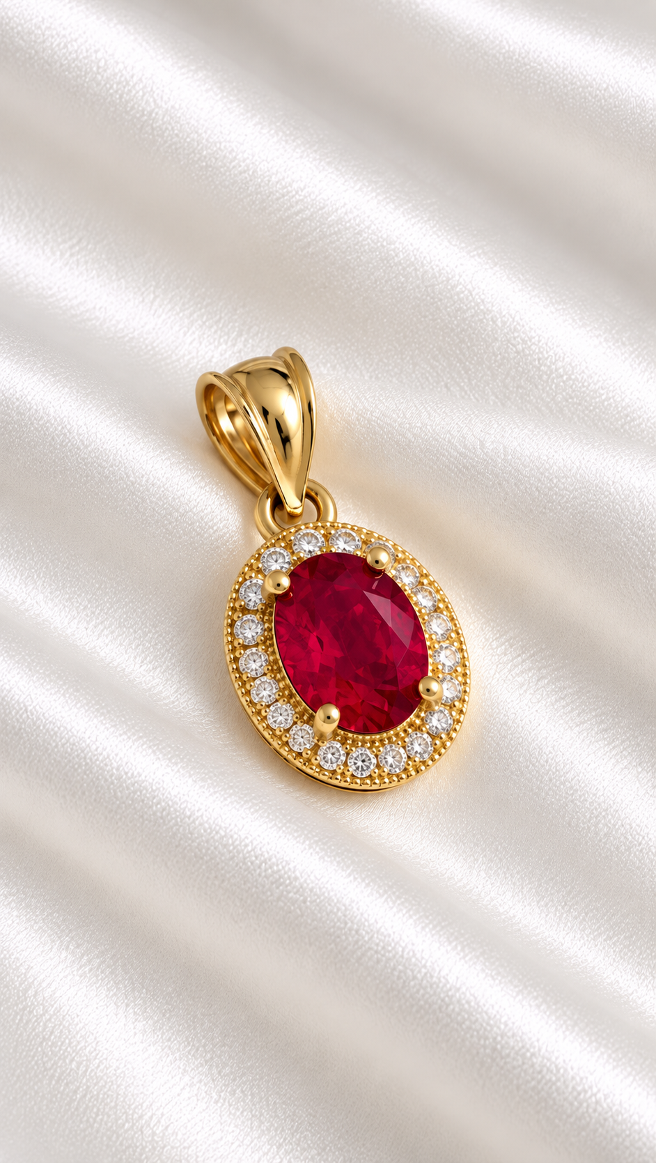 Dije con Piedra Roja y Circonias de 14k – 14k Gold Red Stone Pendant