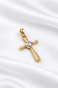 Dije de Cruz en Dos Oros de 14k – 14k Two-Tone Gold Cross Pendant