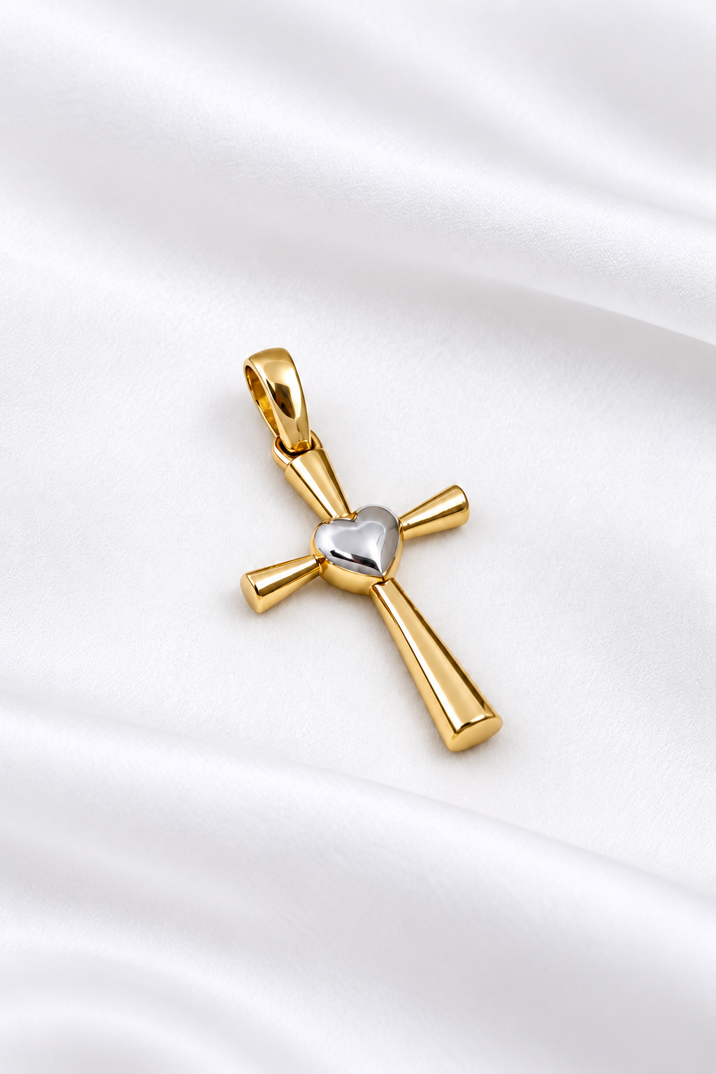 Dije de Cruz en Dos Oros de 14k – 14k Two-Tone Gold Cross Pendant