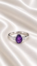 Anillo con amatista y diamantes de laboratorio de plata 925 (talla 7)