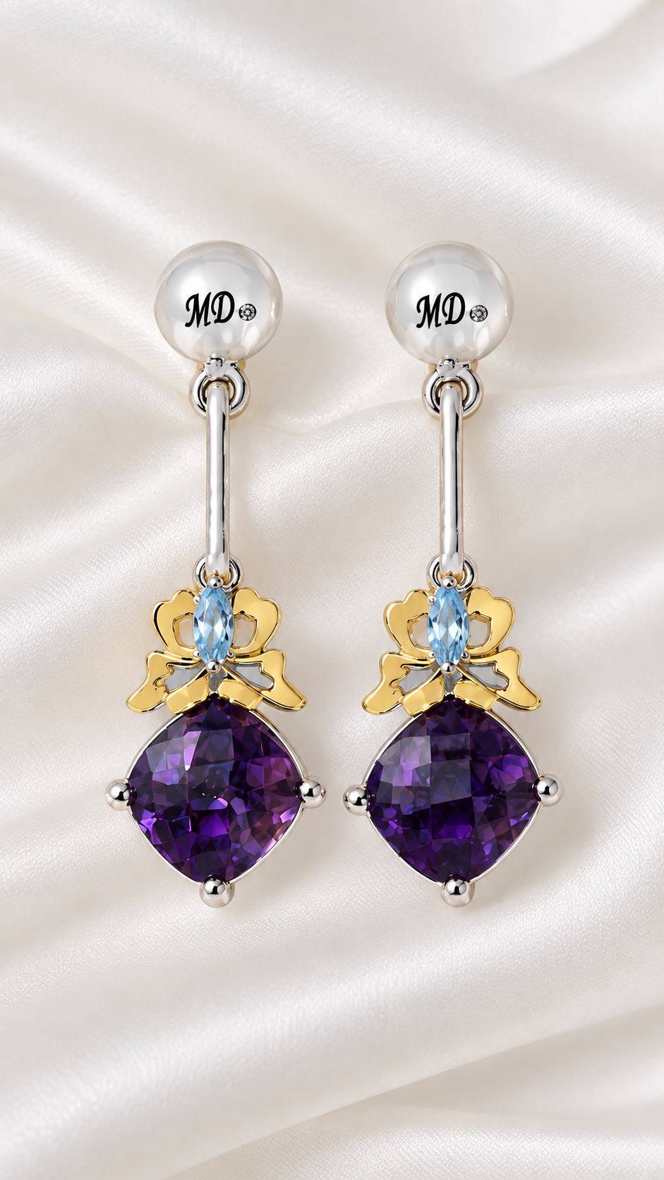 Aretes con Amatista y Topacio Azul de Plata 925 – 925 Sterling Silver Amethyst and Blue Topaz Earrings