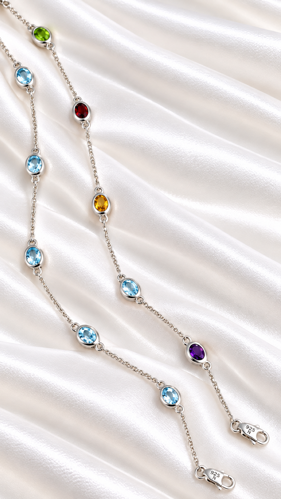 Pulsera con topacio o gemas variadas de plata 925
