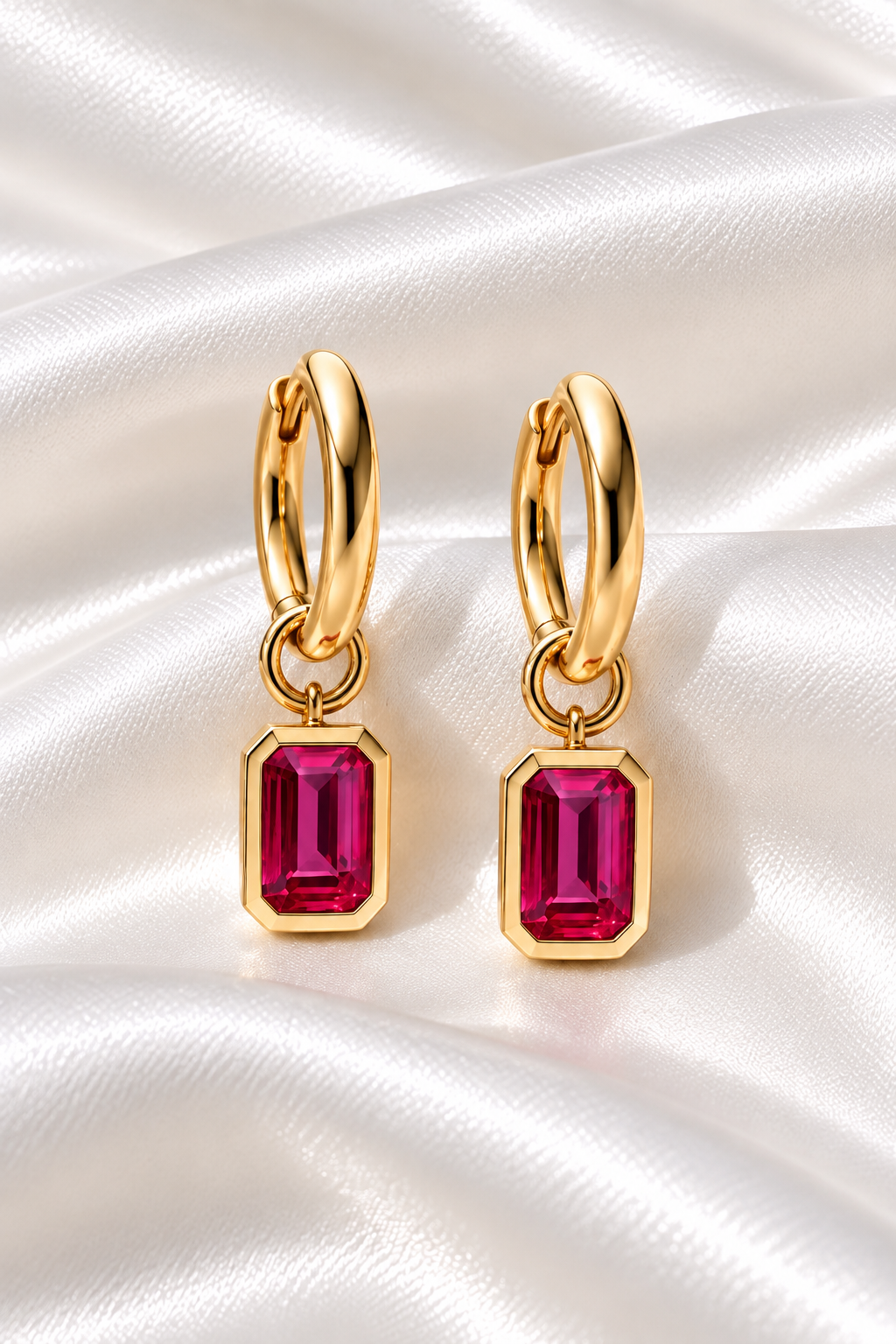 Argollas Huggies con Rubí de Plata 925 – 925 Sterling Silver Ruby Huggie Earrings