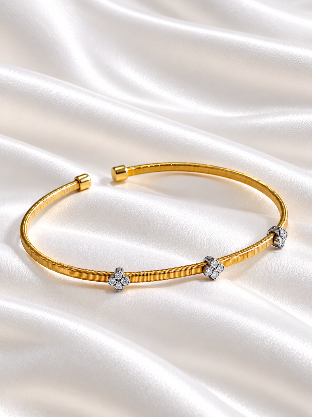 Pulsera Rígida con Flores de Plata 925 – 925 Sterling Silver Flower Bangle Bracelet