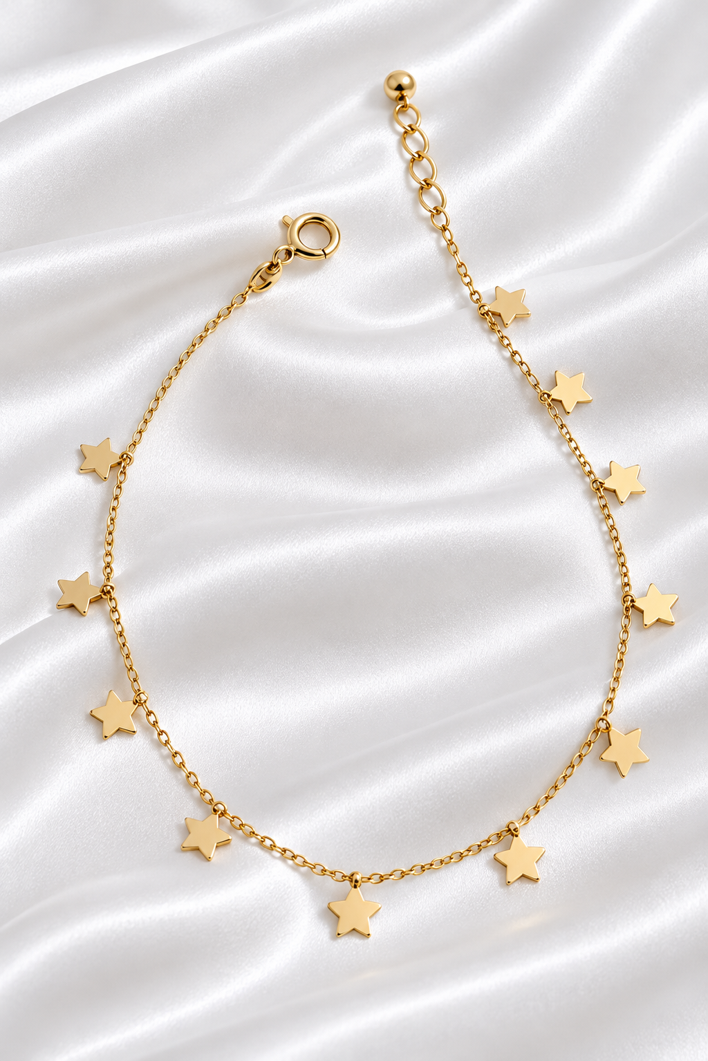 Pulsera Fina con Estrellas Colgantes de 14k – 14k Gold Dainty Star Charm Bracelet