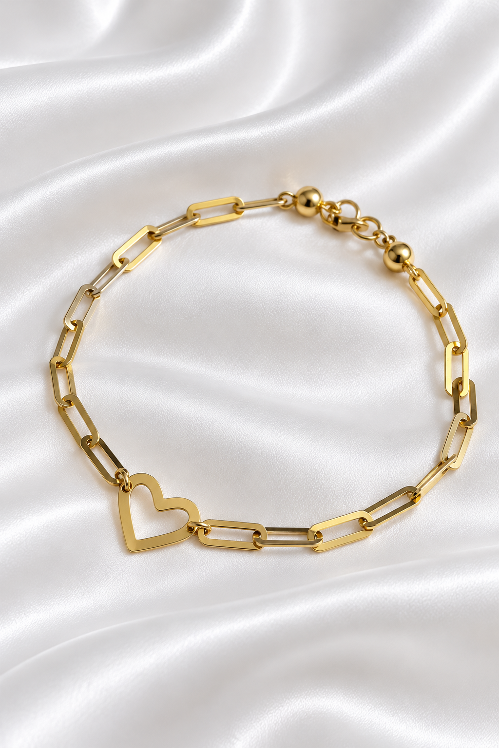 Pulsera Paper Clip con Corazón de 14k – 14k Gold Paperclip Heart Bracelet