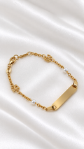 Pulsera de Placa con Perlas y Ositos para Niña de 14k – 14k Gold Girls Bear and Pearl ID Bracelet