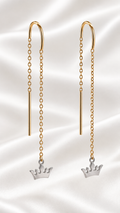 Aretes con Corona Colgante de Oro Blanco 14k – 14k White Gold Crown Drop Earrings